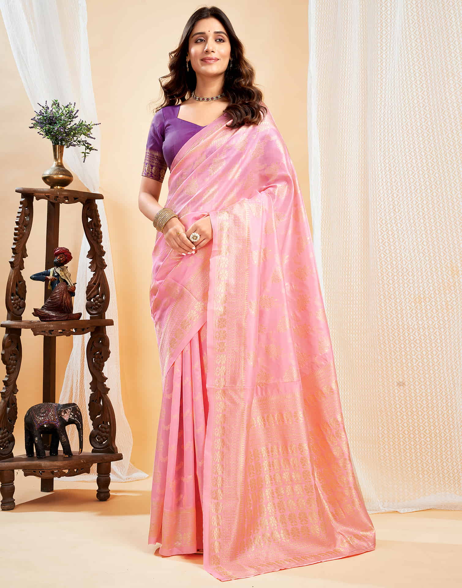 Light Pink Silk Woven Banarasi Saree