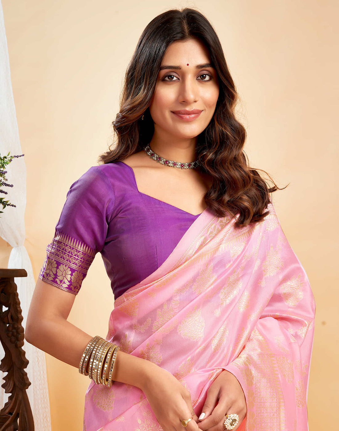 Light Pink Silk Woven Banarasi Saree