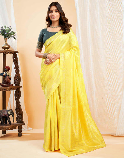 Bright Yellow Silk Woven Banarasi Saree