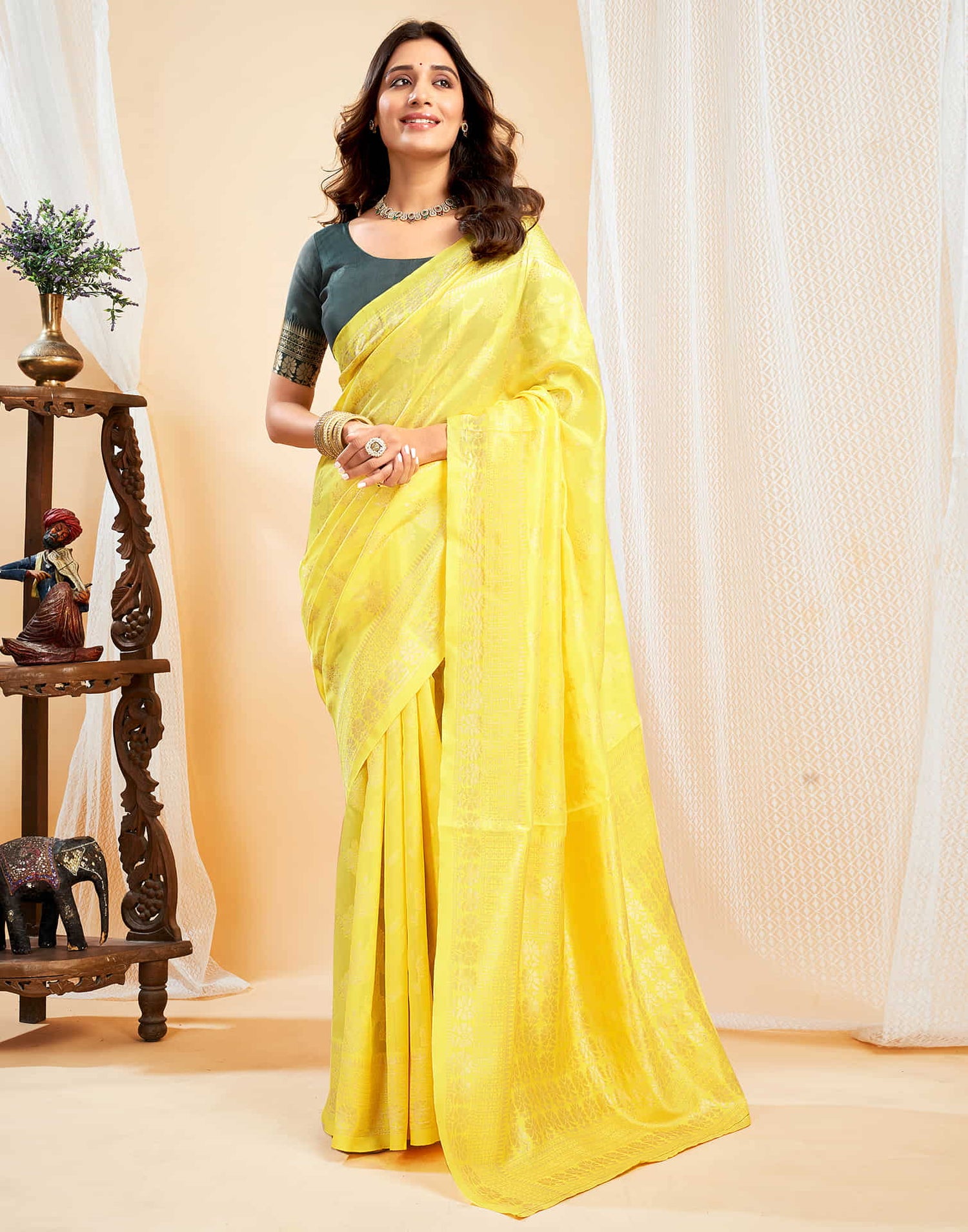 Bright Yellow Silk Woven Banarasi Saree