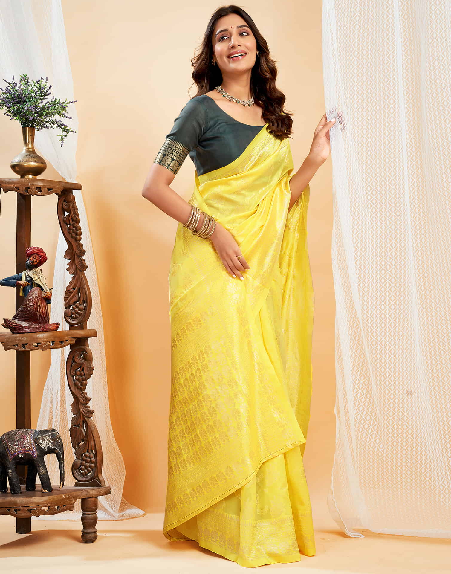 Bright Yellow Silk Woven Banarasi Saree