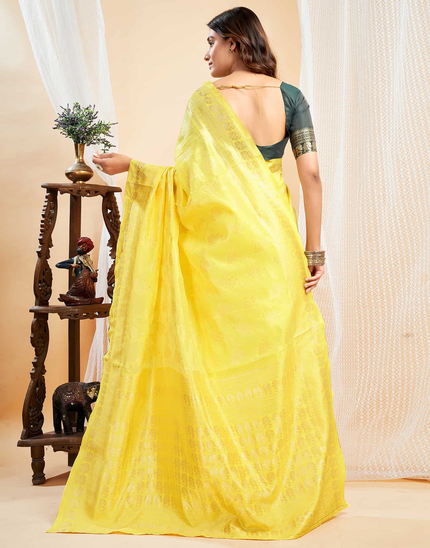 Bright Yellow Silk Woven Banarasi Saree