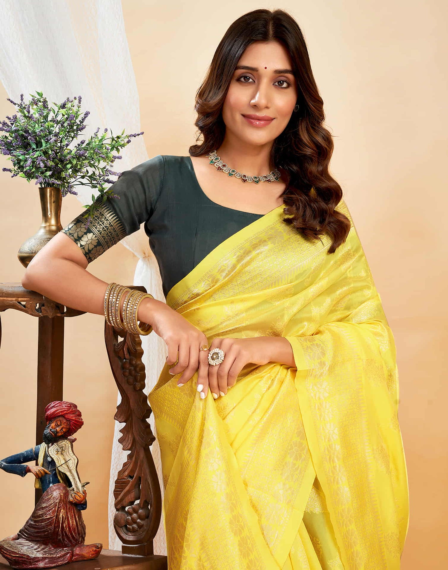 Bright Yellow Silk Woven Banarasi Saree