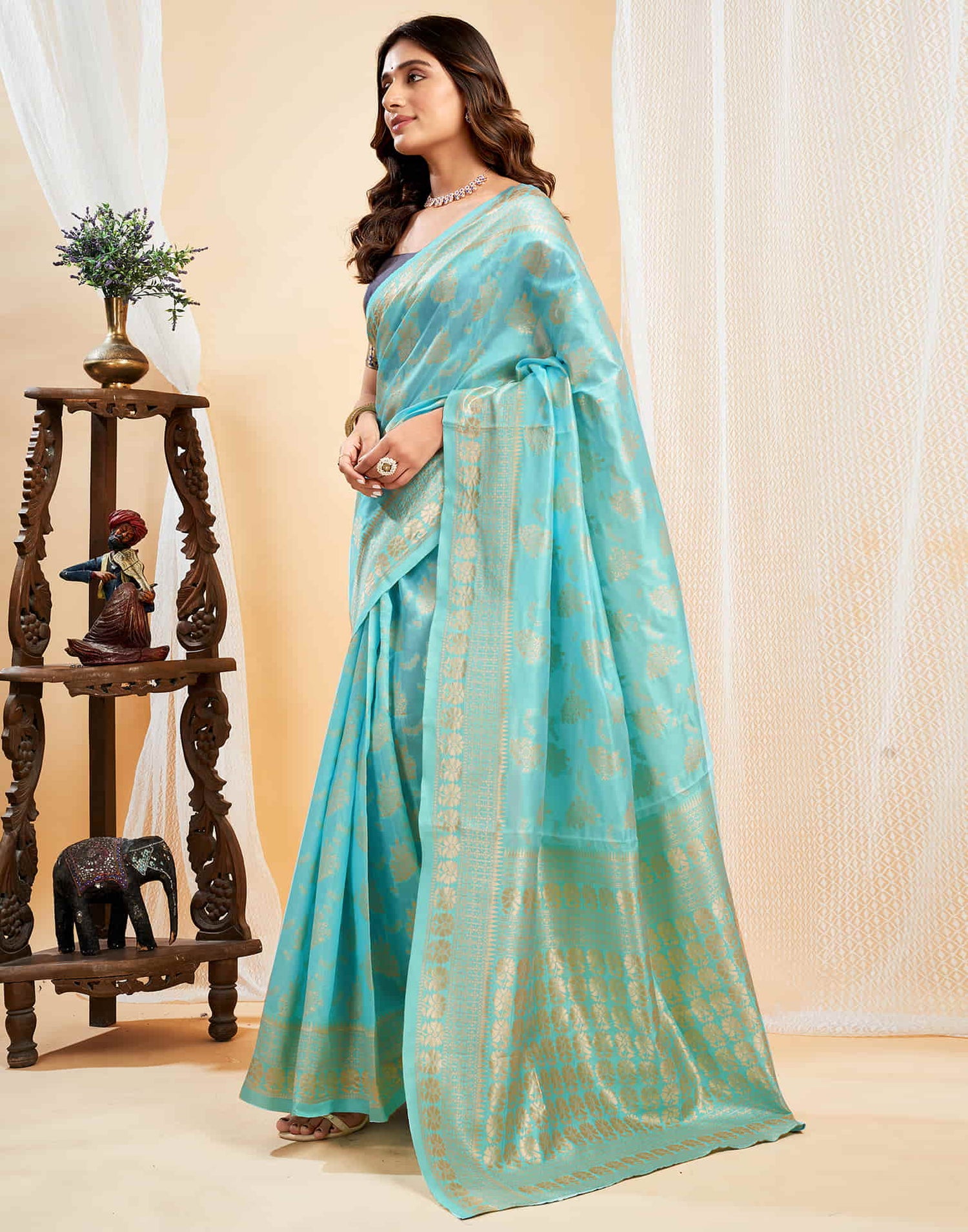 Light Blue Silk Woven Banarasi Saree