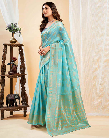 Light Blue Silk Woven Banarasi Saree