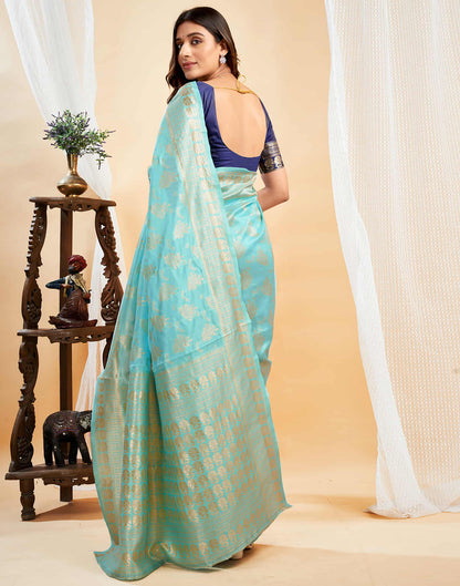 Light Blue Silk Woven Banarasi Saree