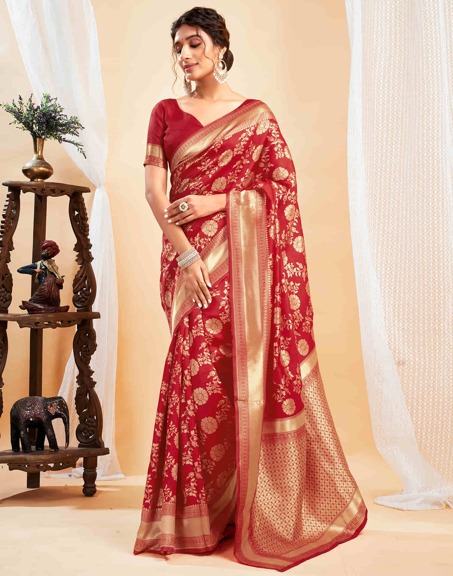 Red Silk Woven Banarasi Saree