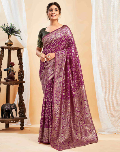 Dark Magenta Silk Woven Banarasi Saree