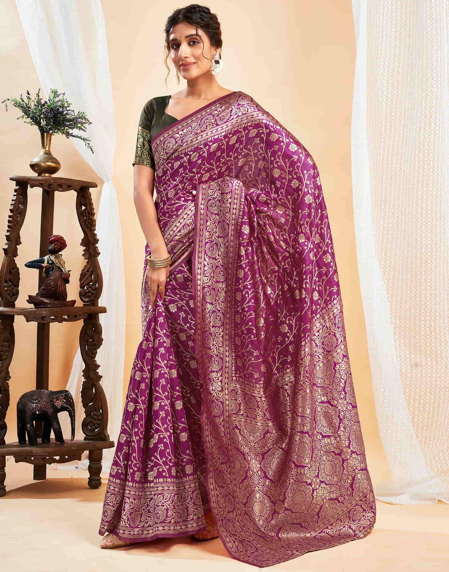 Dark Magenta Silk Woven Banarasi Saree