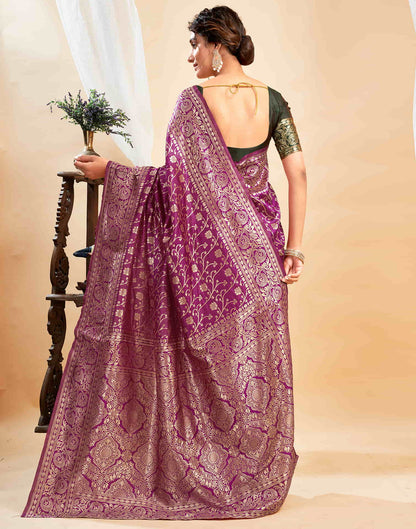 Purple Silk Blend Woven Banarasi Saree