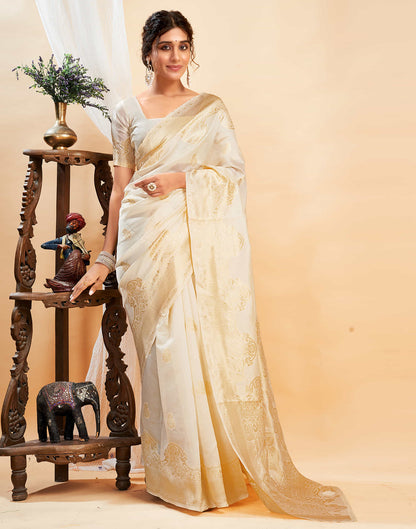 White Silk Blend Woven Kanjivaram Saree