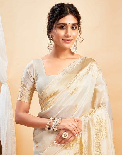 Off White Silk Woven Saree