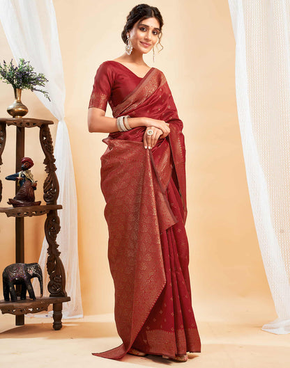 Dark Red Silk Woven Banarasi Saree