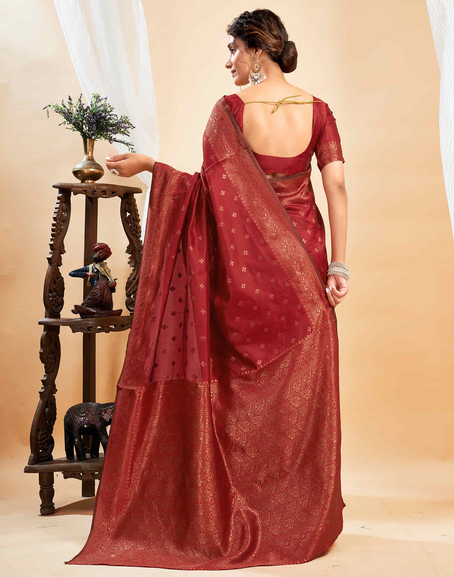 Dark Red Silk Woven Banarasi Saree