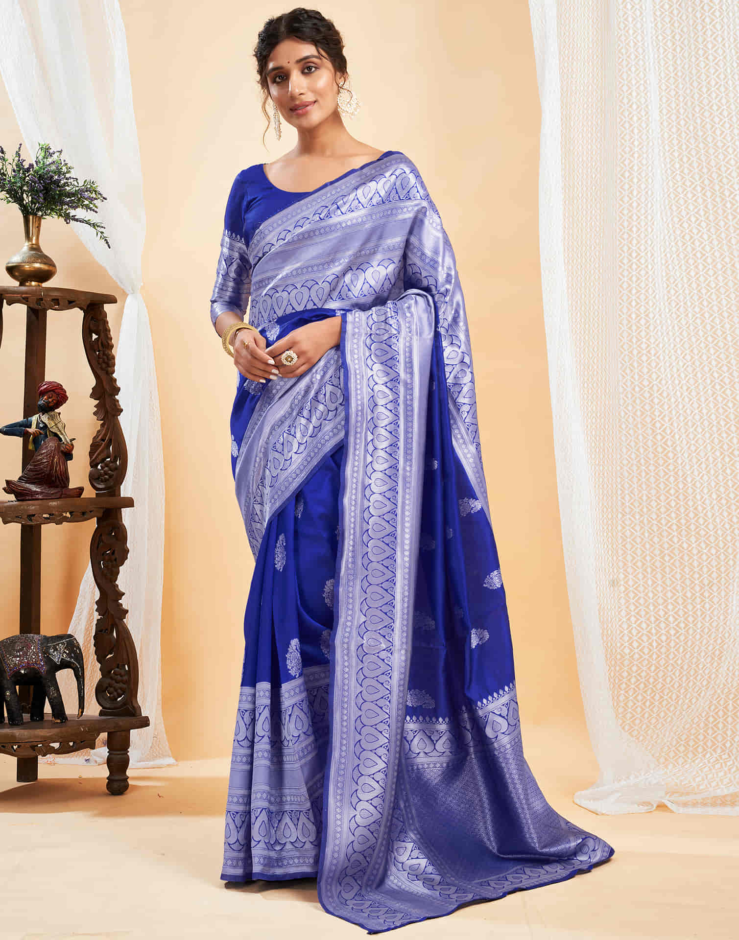 Dark Blue Silk Woven Saree