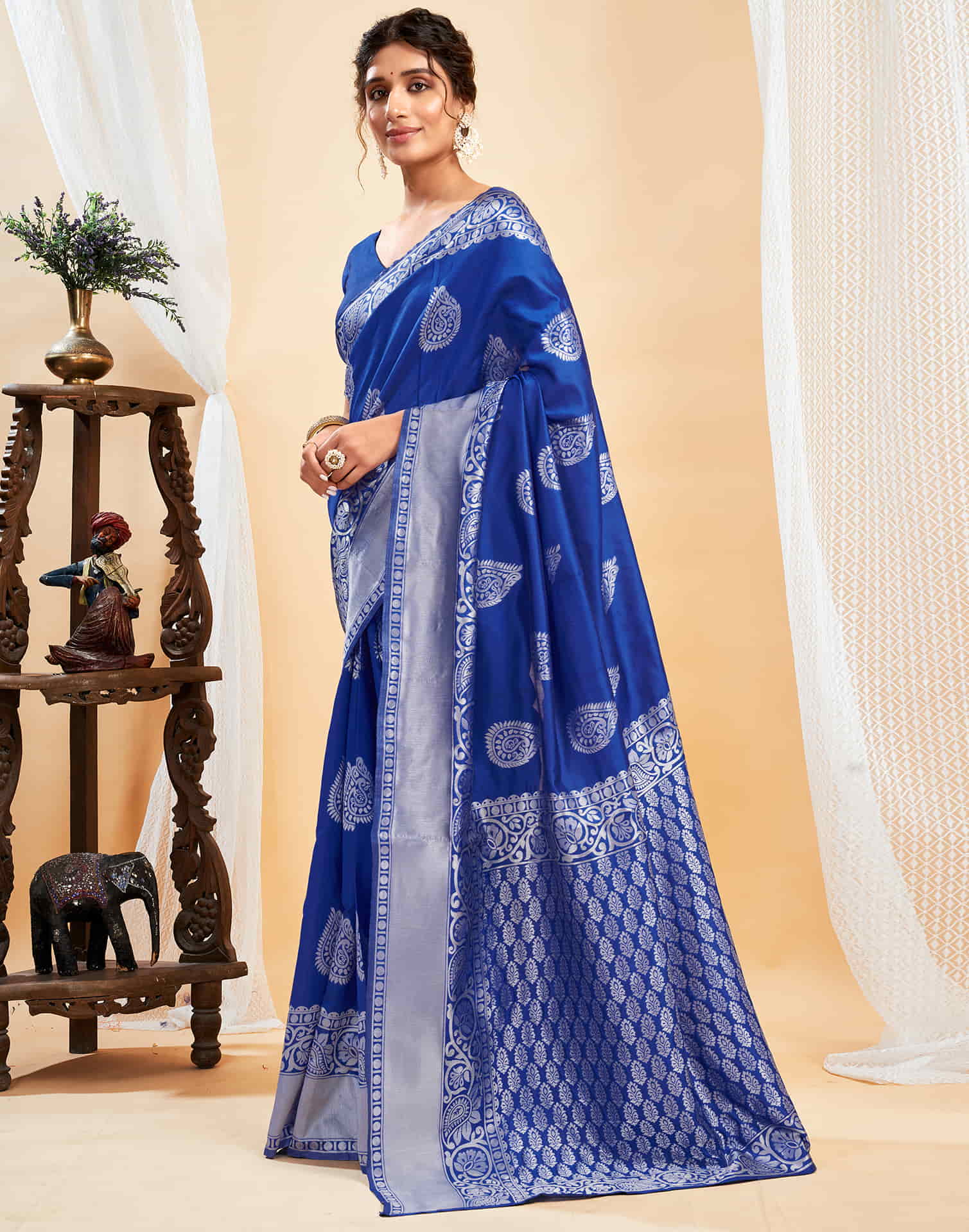 Dark Blue Silk Woven Saree