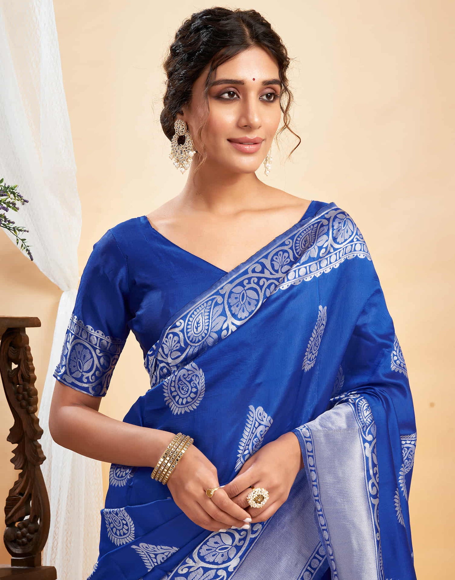 Dark Blue Silk Woven Saree