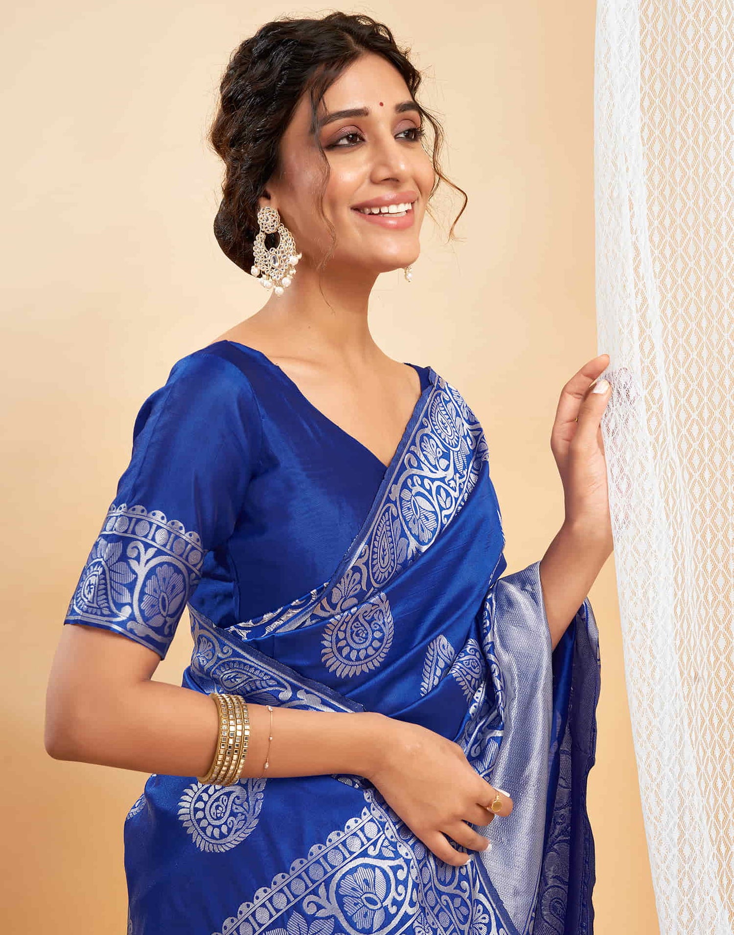 Dark Blue Silk Woven Saree