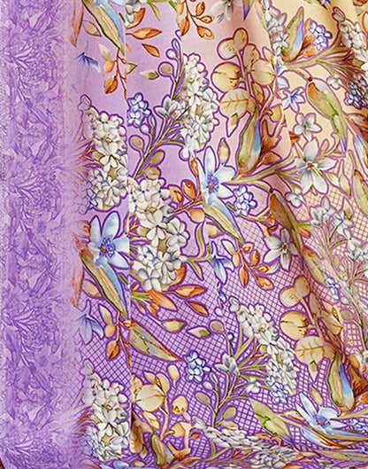 Lavender Floral Printed Silk Saree