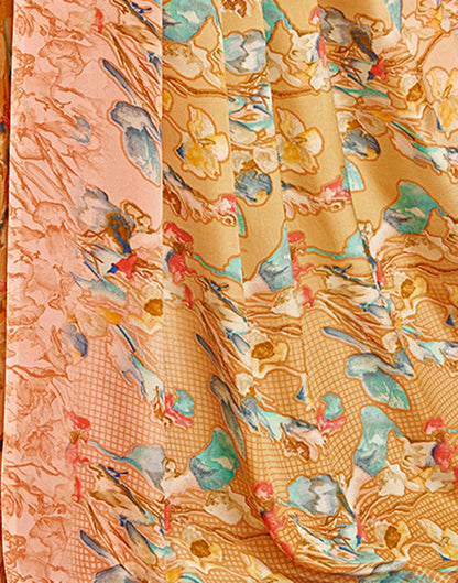 Light Brown Floral Printed Silk Saree