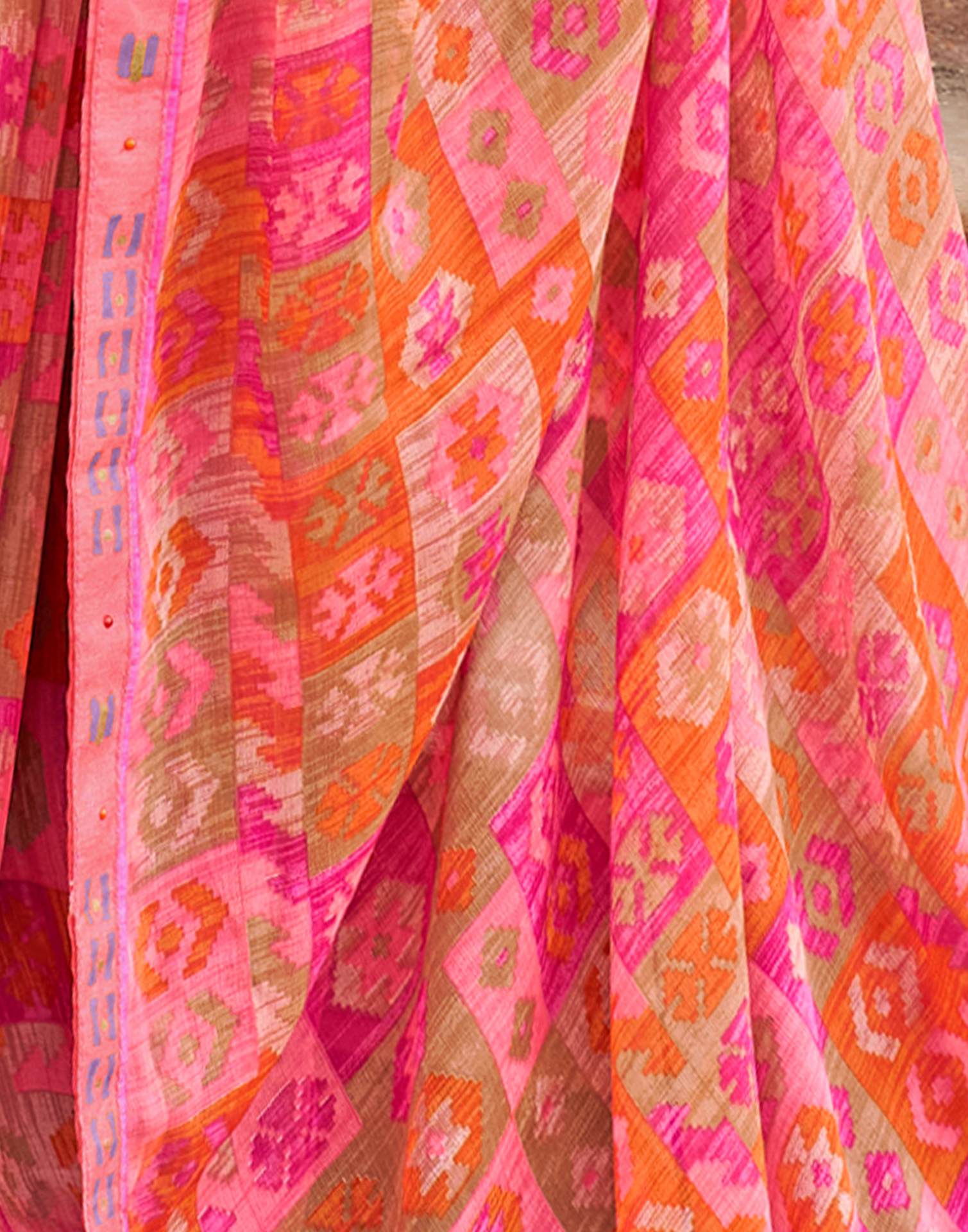 Pink Geometric Printed Chiffon Saree