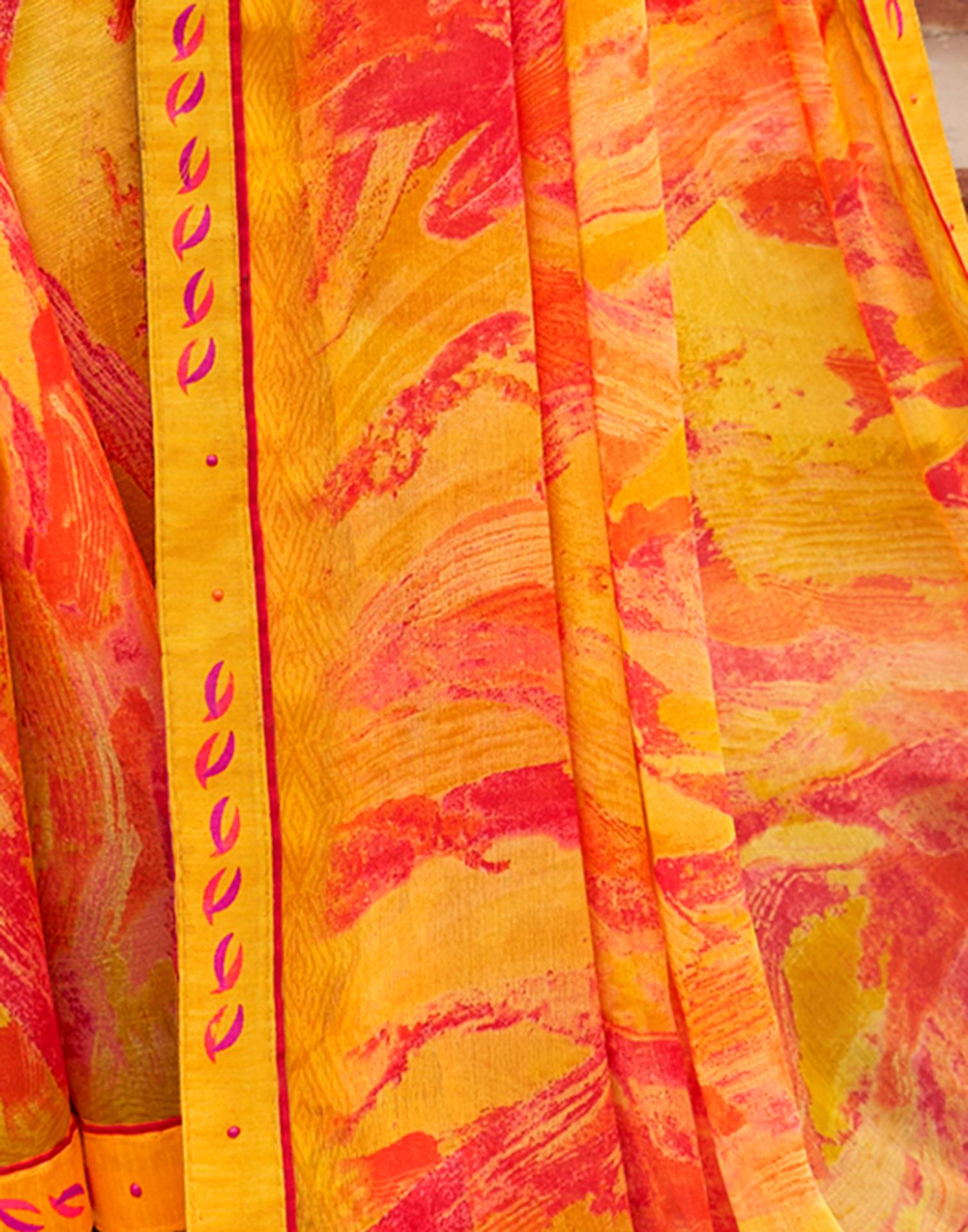 Yellow Printed Chiffon Saree