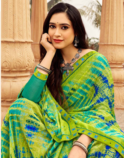 Light Green Printed Chiffon Saree