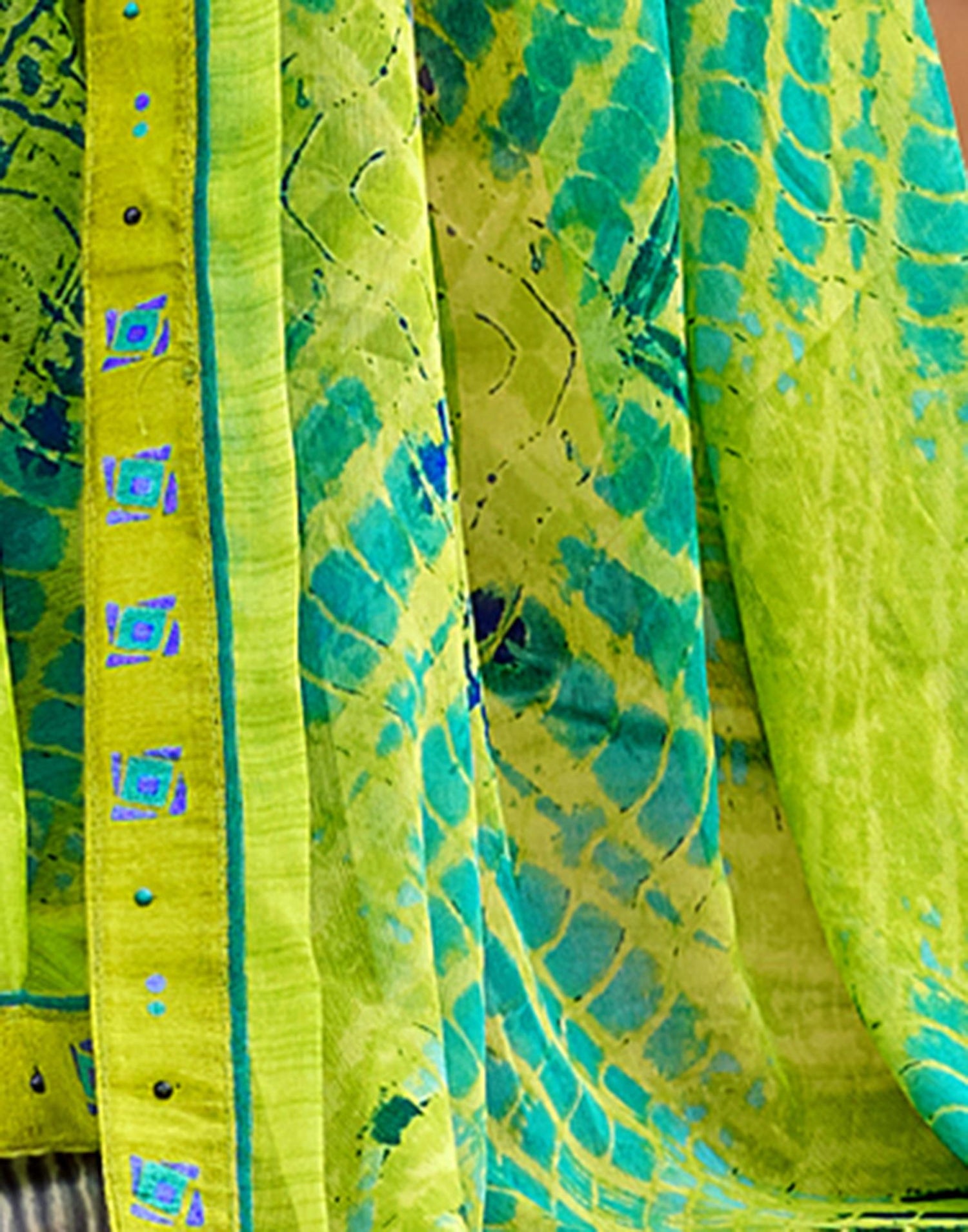 Light Green Printed Chiffon Saree