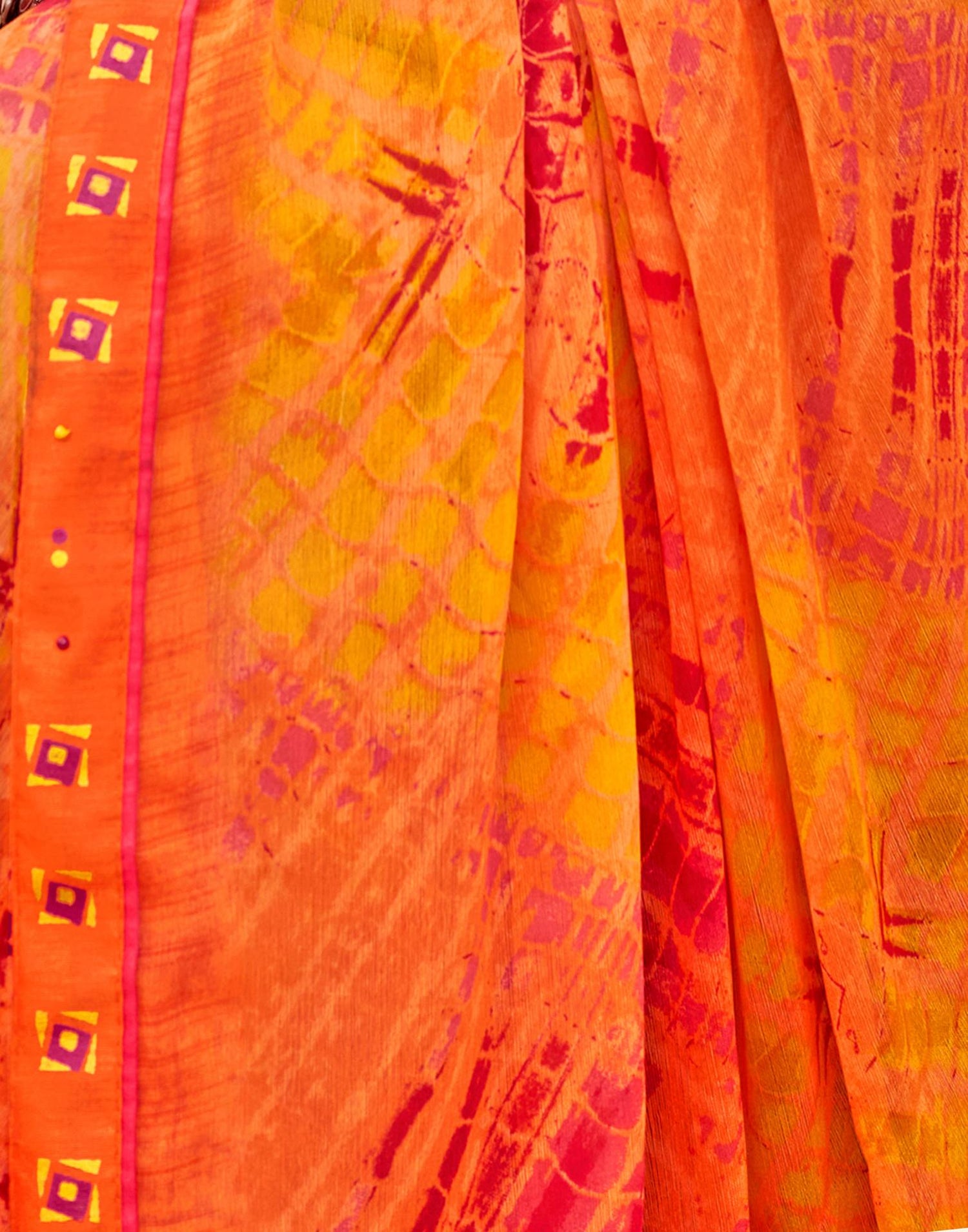 Orange Printed Chiffon Saree