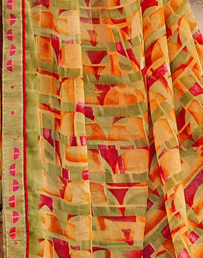 Khaki Geometric Printed Chiffon Saree