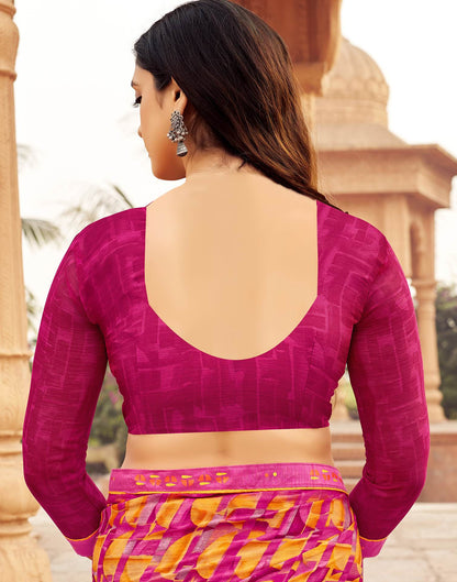 Pink Geometric Printed Chiffon Saree