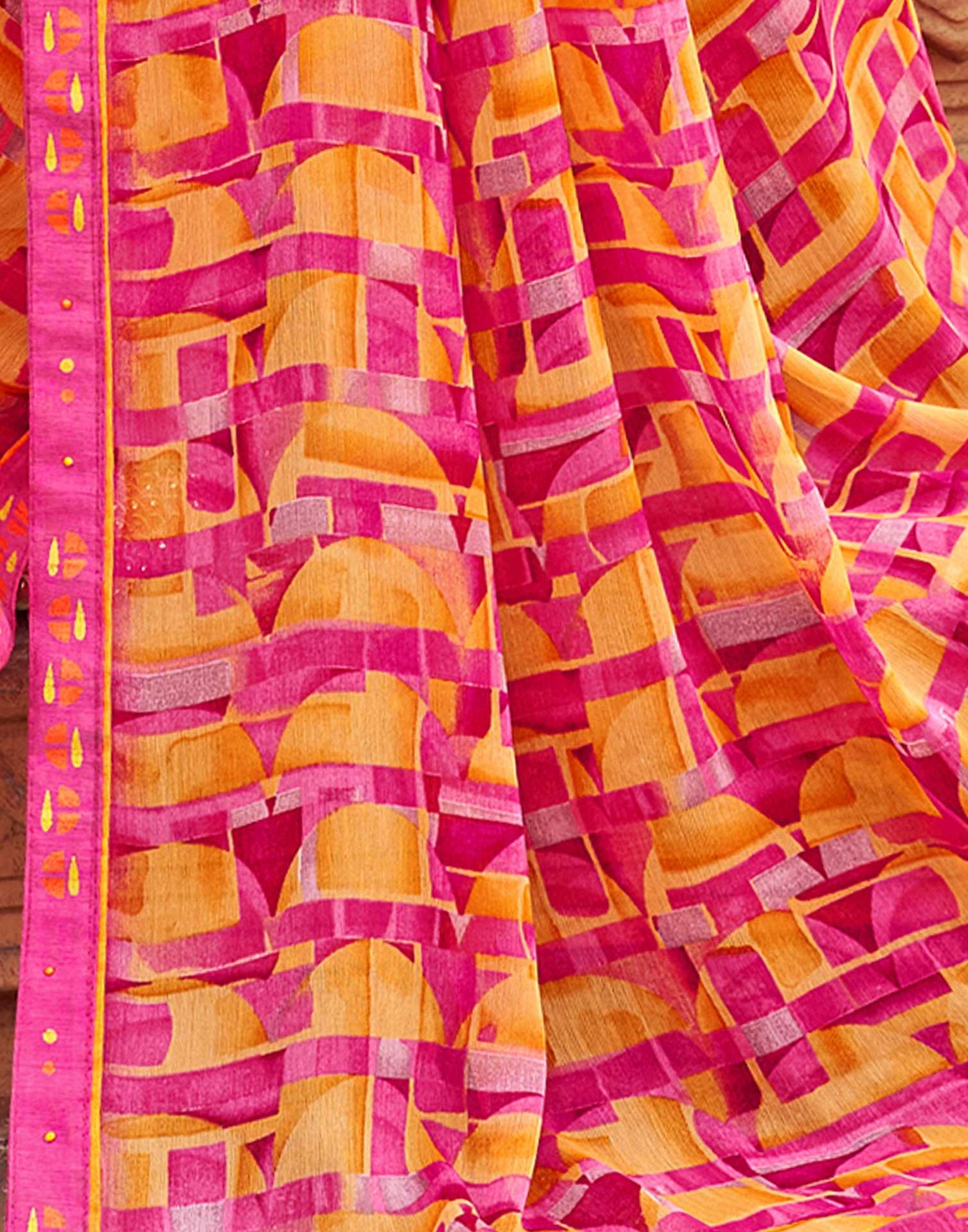 Pink Geometric Printed Chiffon Saree