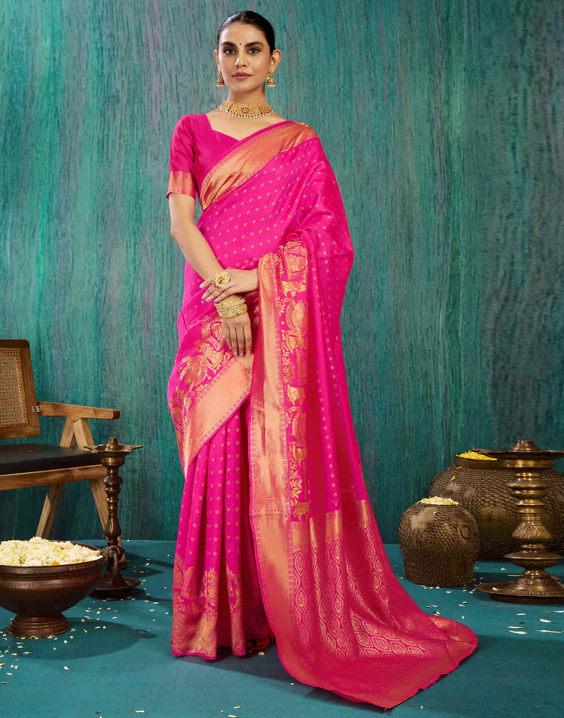 Magenta Silk Woven Banarasi Saree