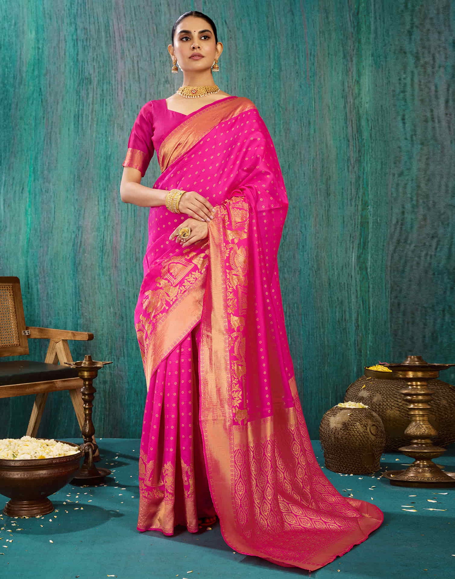 Magenta Silk Woven Banarasi Saree