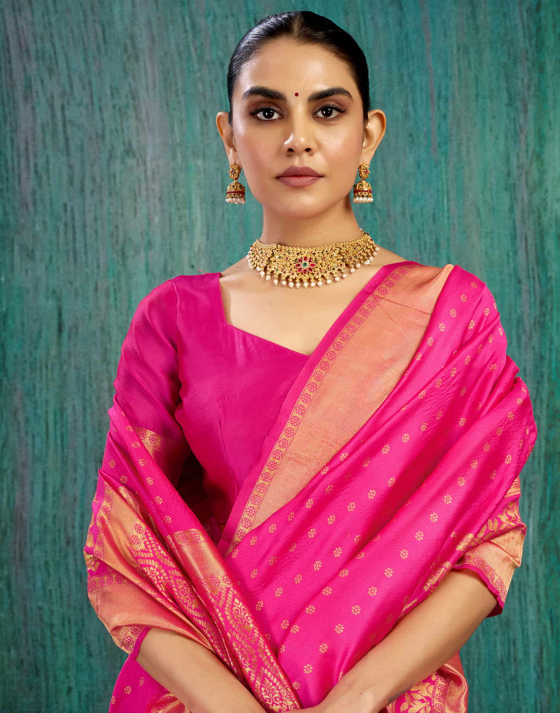 Magenta Silk Woven Banarasi Saree