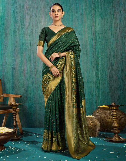 Dark Green Silk Woven Banarasi Saree