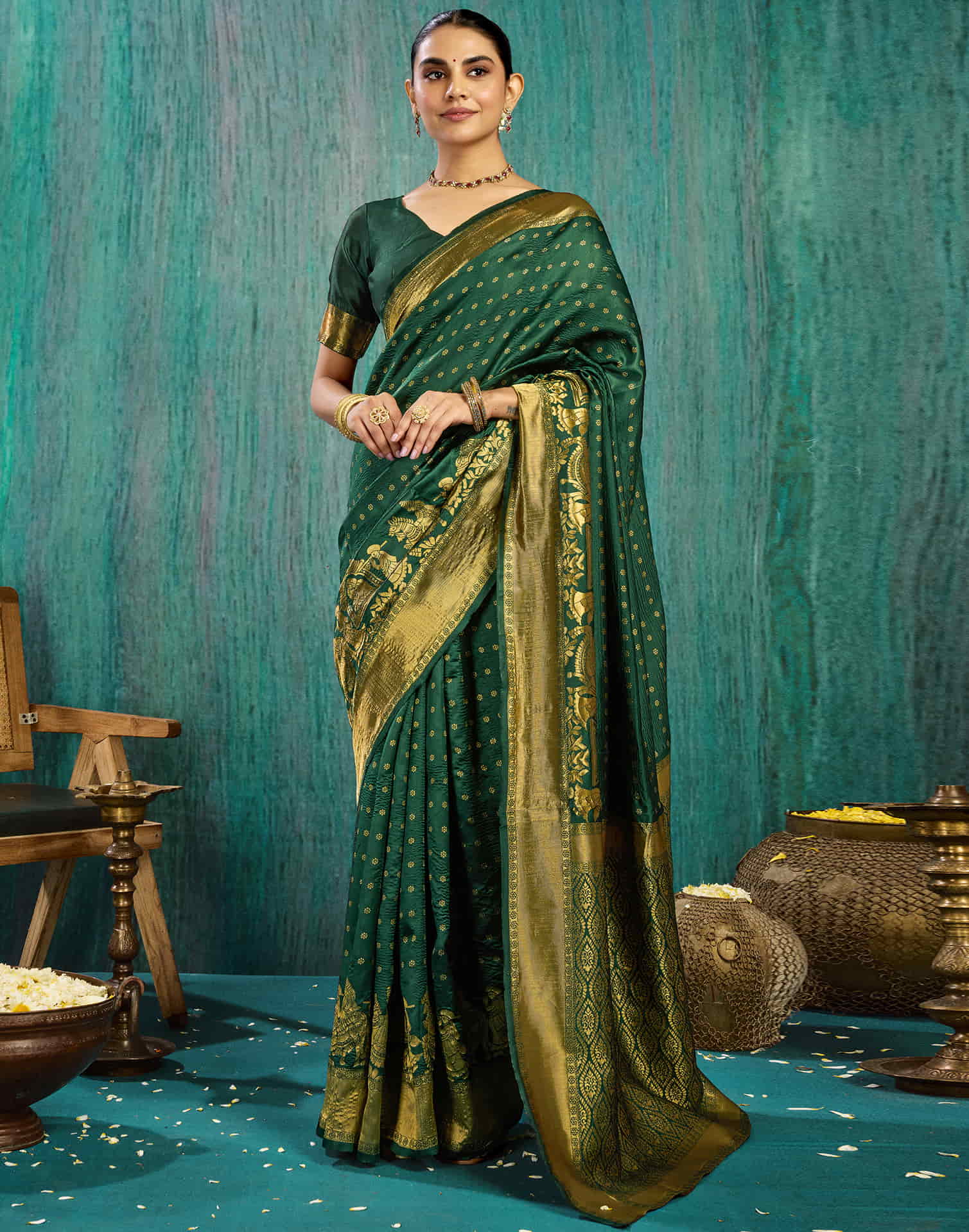 Dark Green Silk Woven Banarasi Saree