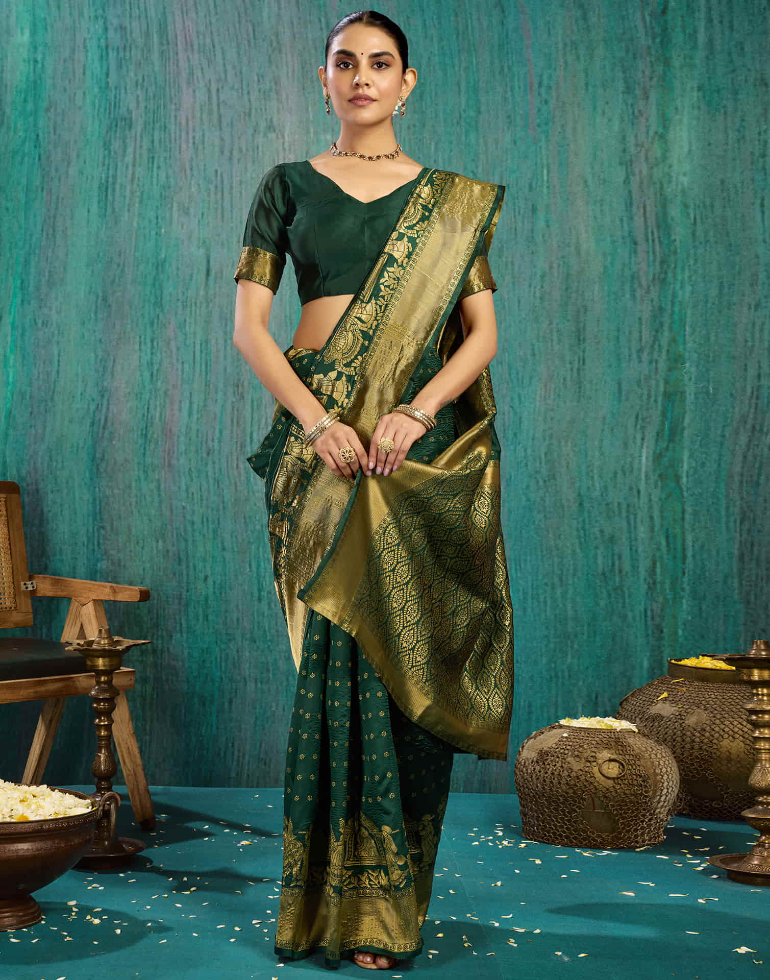 Dark Green Silk Woven Banarasi Saree