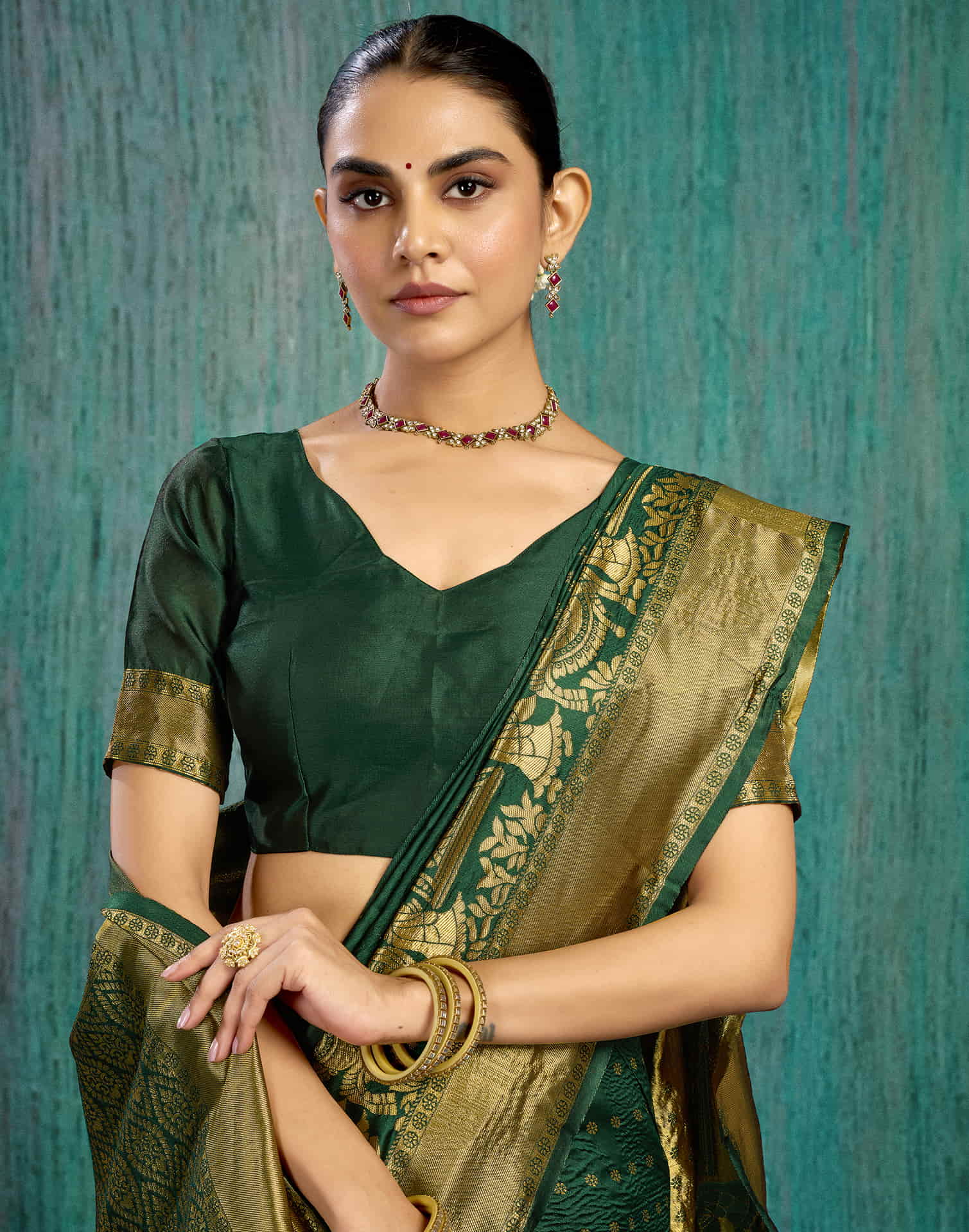 Dark Green Silk Woven Banarasi Saree