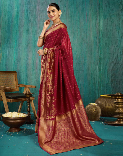 Maroon Silk Woven Banarasi Saree