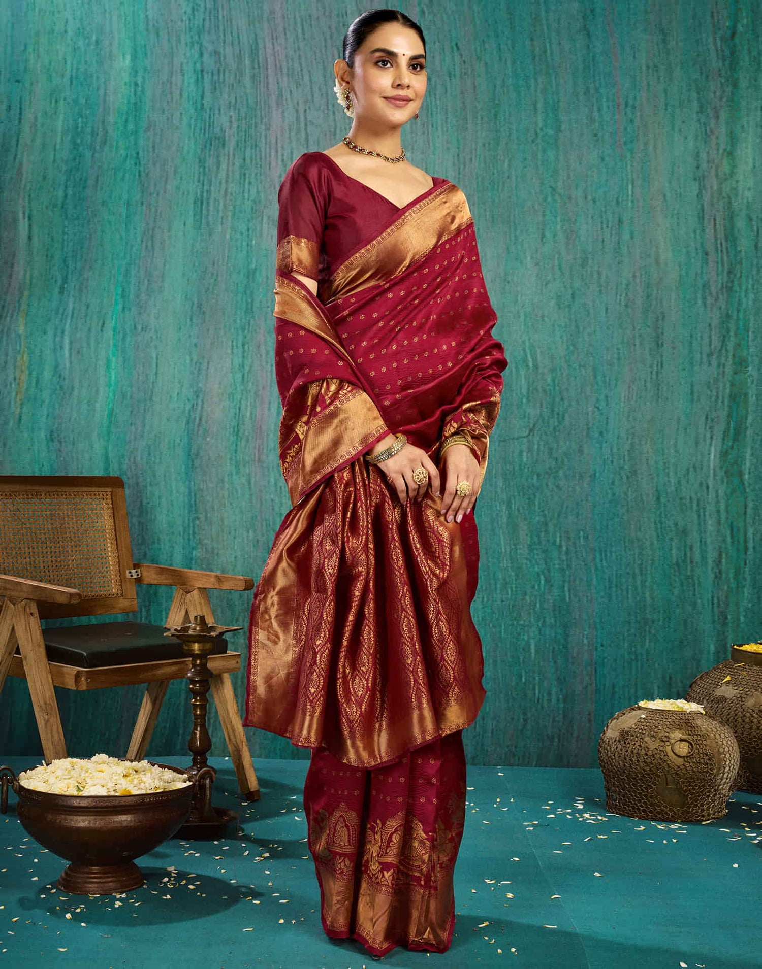 Maroon Silk Woven Kanjivaram Saree