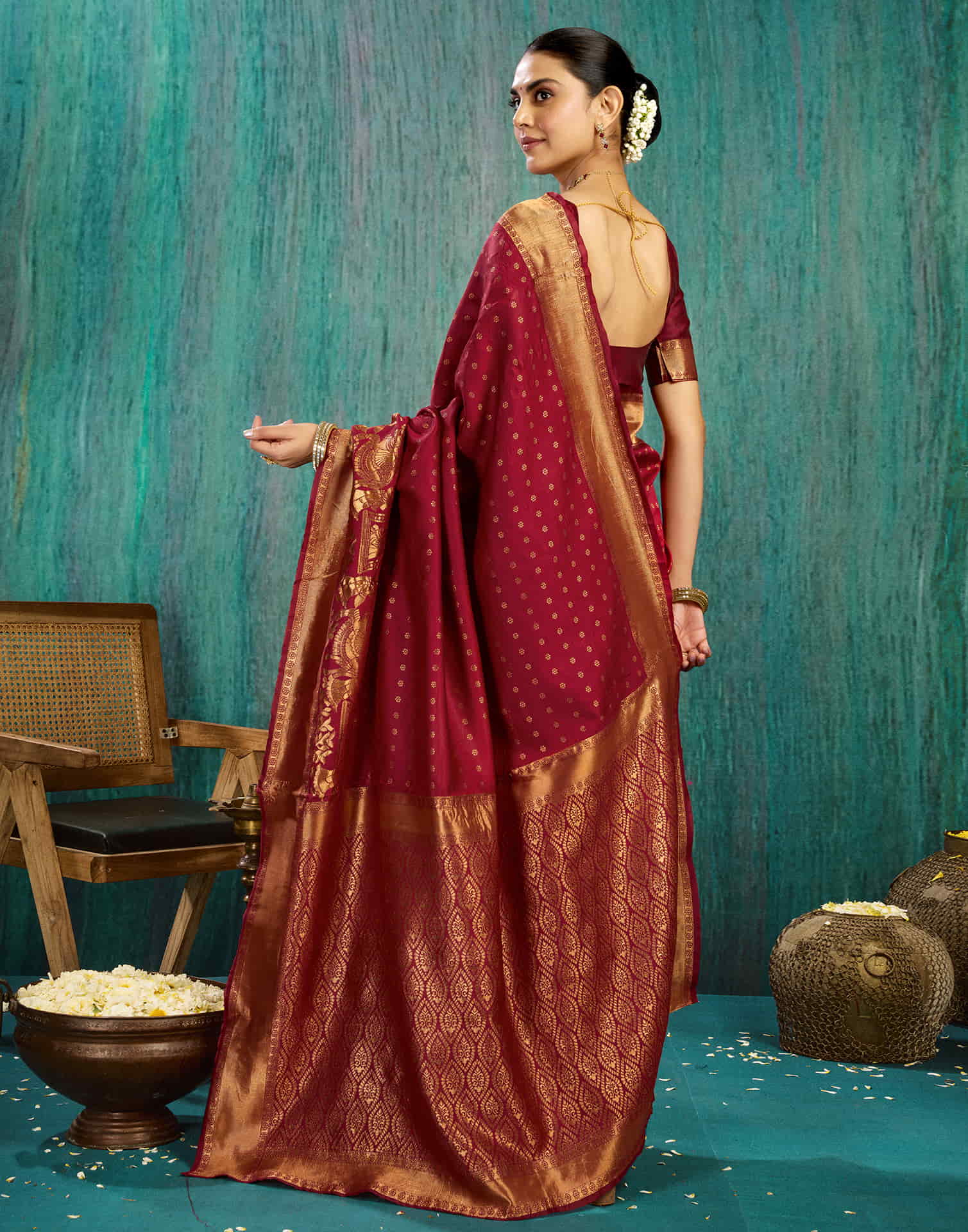 Maroon Silk Woven Banarasi Saree