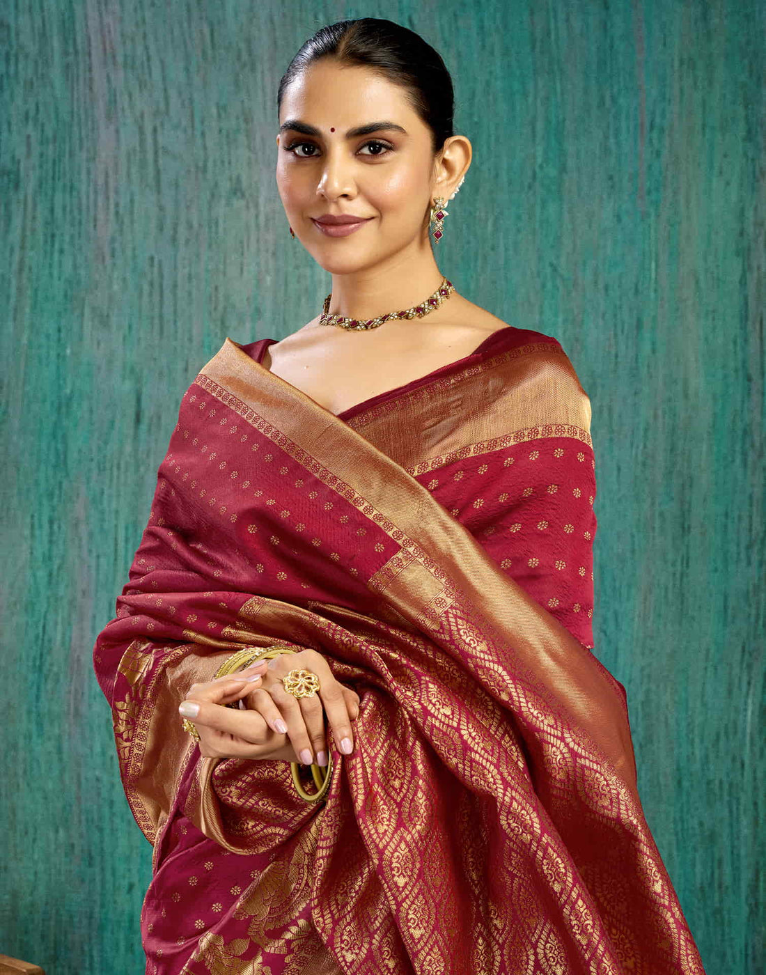 Maroon Silk Woven Banarasi Saree