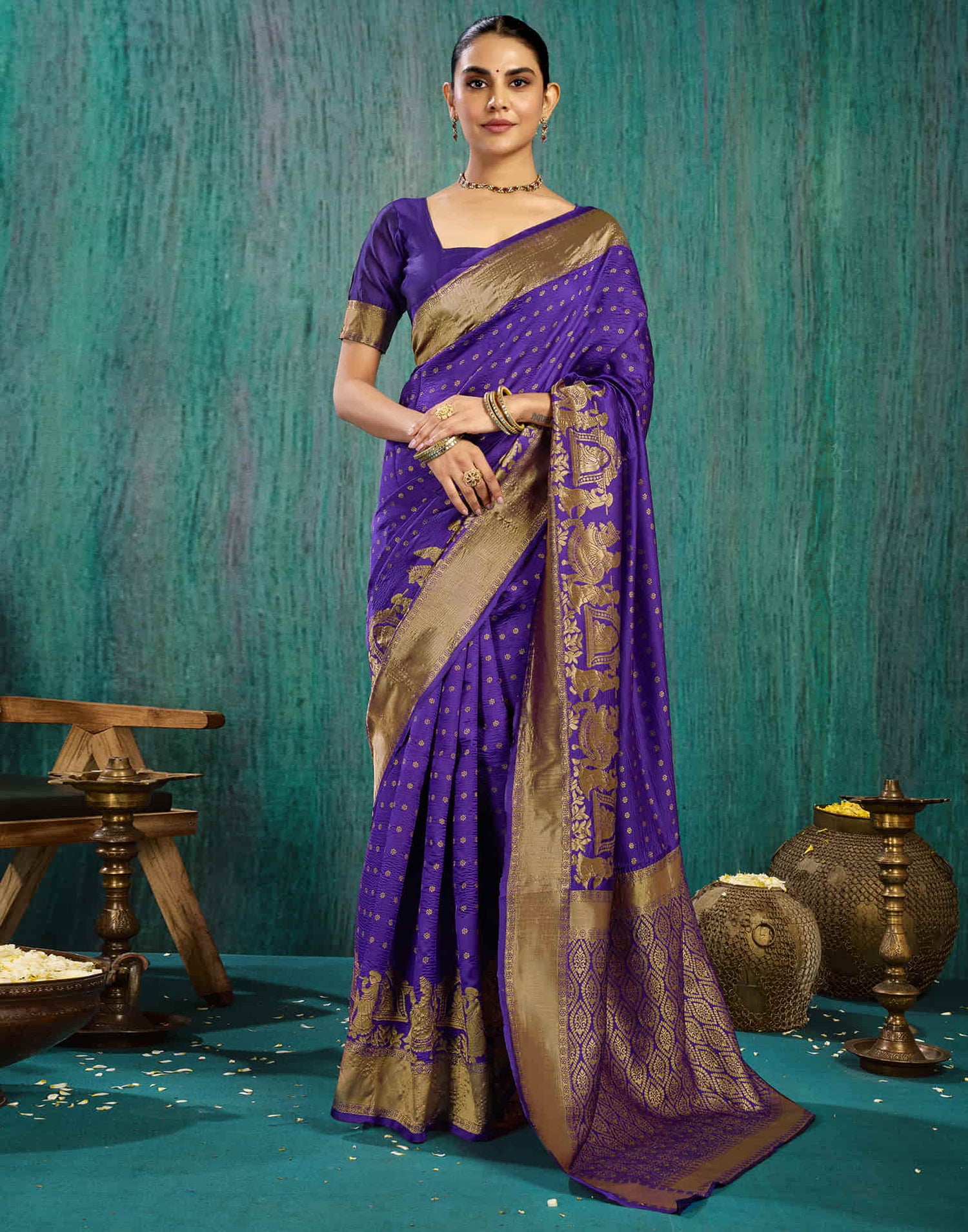 Violet Silk Woven Kanjivaram Saree