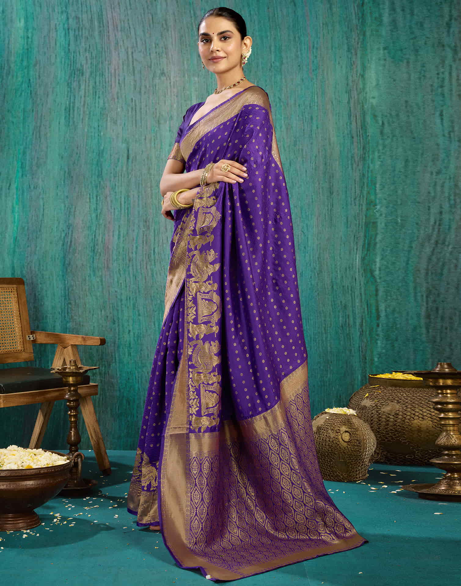 Violet Silk Woven Kanjivaram Saree