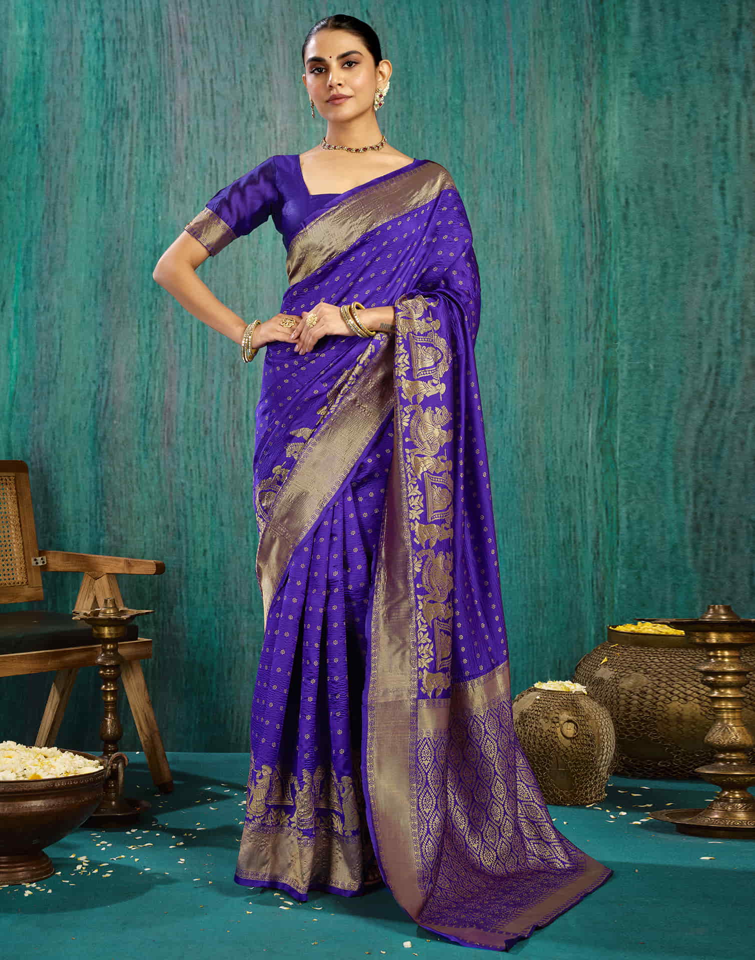 Violet Silk Woven Kanjivaram Saree