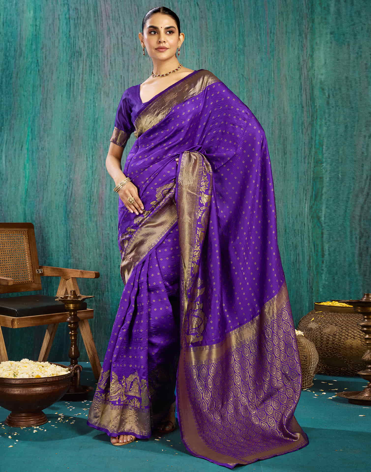 Violet Silk Woven Banarasi Saree