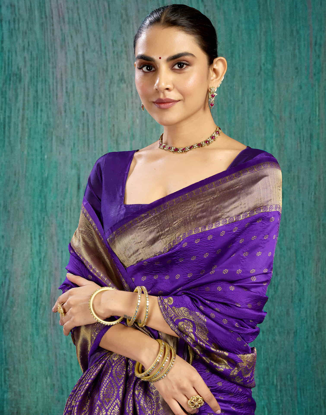 Violet Silk Woven Kanjivaram Saree