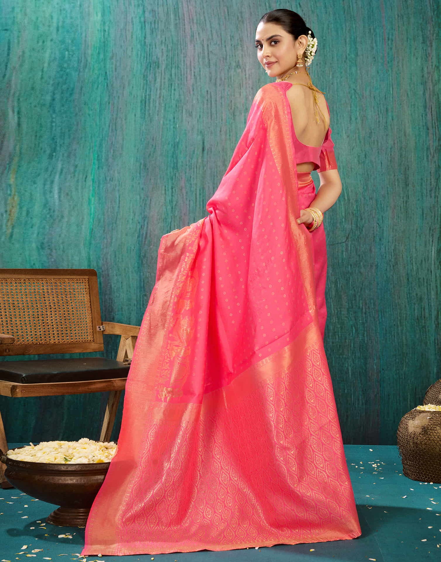 Warm Pink Silk Woven Kanjivarm Saree