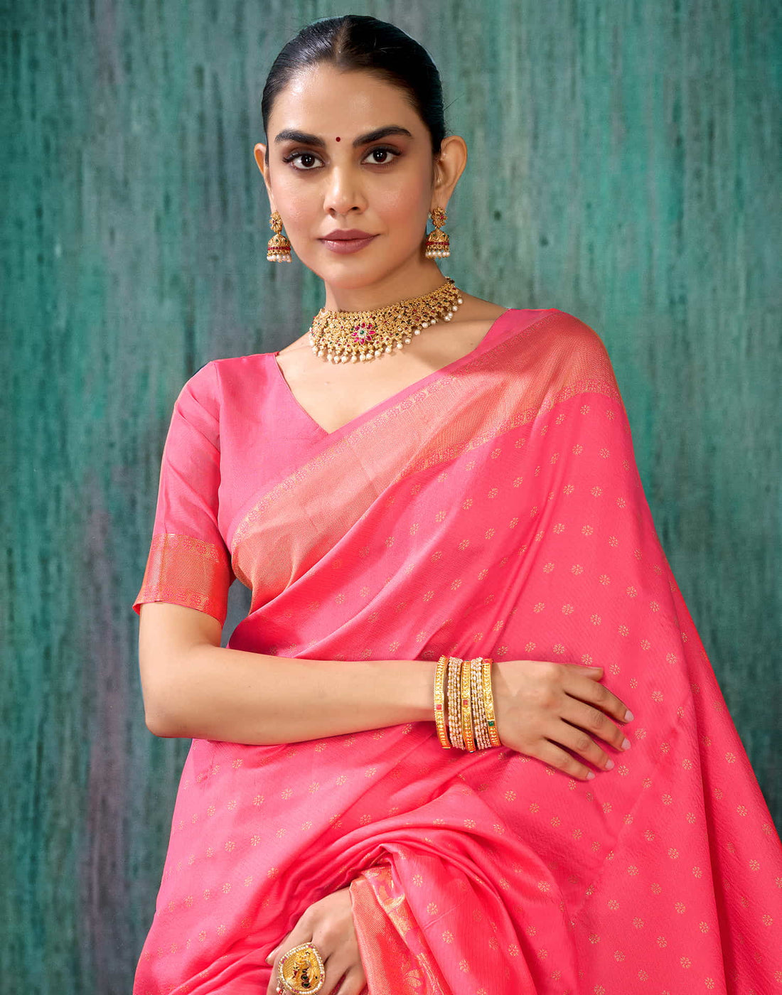 Warm Pink Silk Woven Kanjivarm Saree